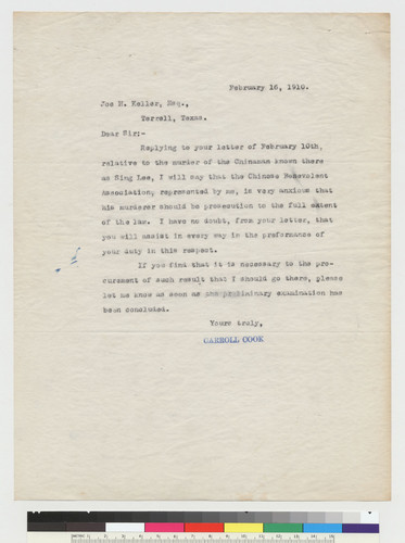 Letter to Joe H. Keller from Cook
