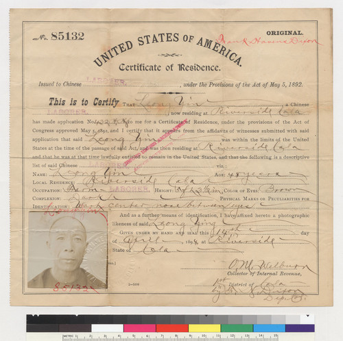 Leong Yin: certificate of residence