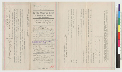 Documents pertaining to claims of Ju Chuck Hing and Ju Hai to estate of E.A. Gowe