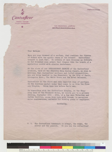 Letter/advertisement for Cantonfleur