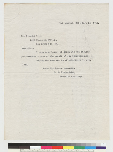 Letter to Cook from J.D. Fredericks