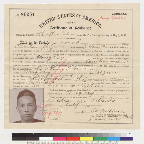 Wong Fey: certificate of residence
