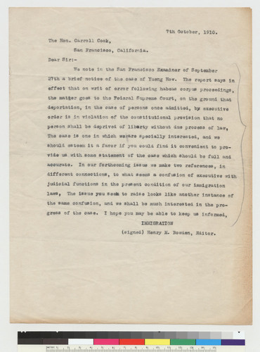 Correspondence re. case of Yueng How