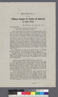 Bulletin No. 1 of the Chinese League of Justice of America
