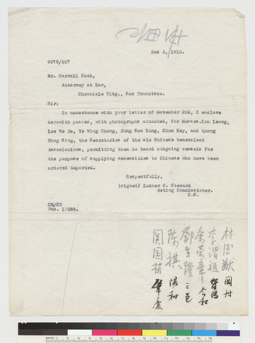 Correspondence re. permission for secretaries of CCBA to board