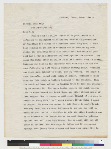 Letter to Cook from S.J. Osborne