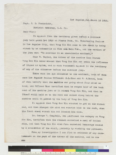 Letter to Capt. J.D. Fredericks from S.L. Browne