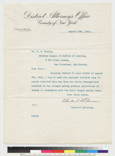 Letter to Franklin B. Worley from Charles S. Whitman