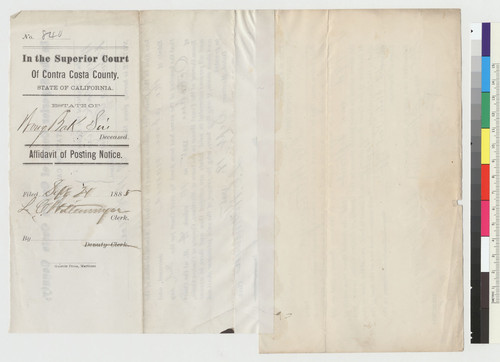 Documents pertaining to estate of Wong Bak Sin, a.k.a. Ah Sin