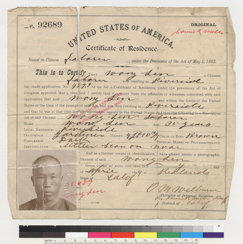 Wong Sen: certificate of residence