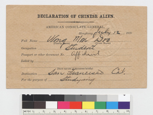 Wong Mon Doo: Declaration of Chinese Alien