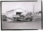 Pumper engine in front of fire house No. 23, corner of Foothill Boulevard and Trenor Street (later MacArthur Boulevard), in Oakland, California