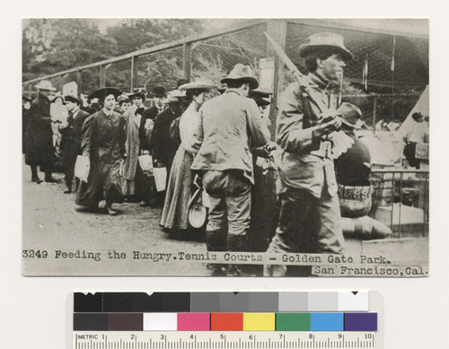 Feeding the hungry. Tennis Courts--Golden Gate Park. San Francisco, Cal. [Postcard. No. 3249.]