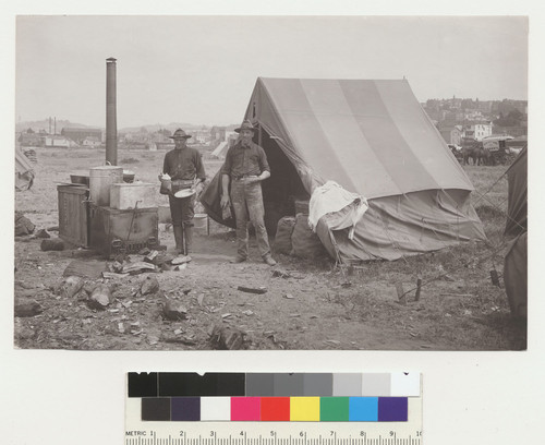 [Soldiers at tent. Near Fort Mason?]