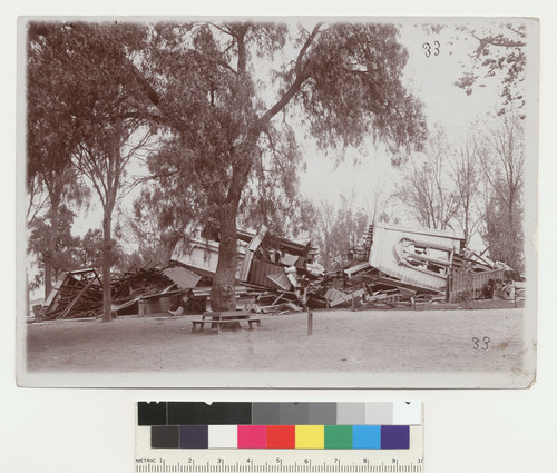Ruins of Grant School, San Jose, a two story frame building wrecked by the earthquake of April 18, 1906. [Empire St.] [No. 33.]