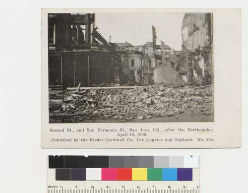Second St., and San Fernando St., San Jose, Cal., after the Earthquake, April 18, 1906. [No. 234. Postcard.]