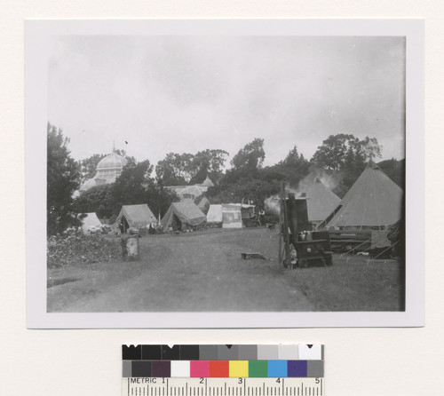 [Refugee camp, Golden Gate Park. Conservatory in distance, left.]