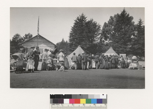 Free clothing and supplies. [Refugee camp, Golden Gate Park.]