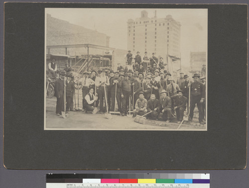 House cleaning day, San Francsico, March 3rd, 1907. 50,000 people--men, women & children--turned out to clean the streets of the city. [Merchants Exchange Building in distance.]