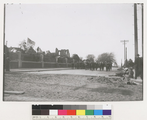 U.S. Marines on Nob Hill. [U.S. Marine band parading. California St.?]