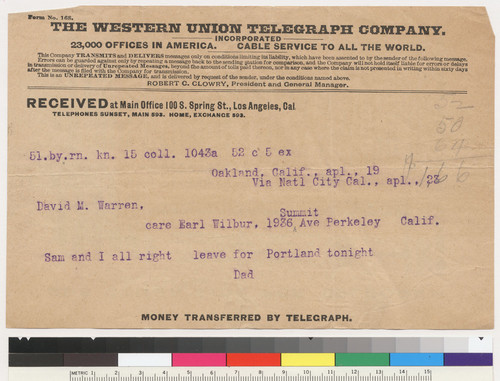 Telegram, April 19, 1906