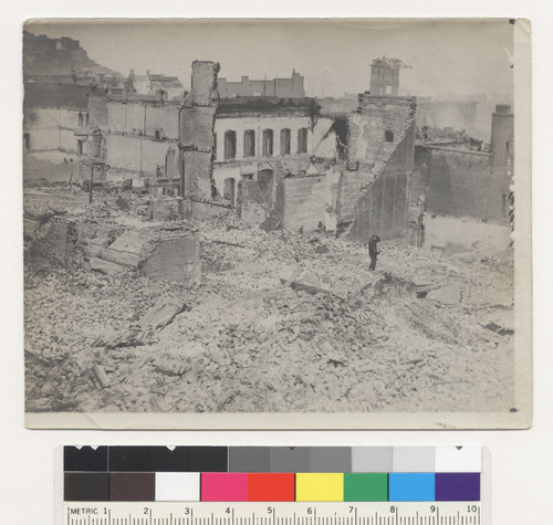 [Ruins, Chinatown. Telegraph Hill, left distance; tower of Hall of Justice, right distance.]