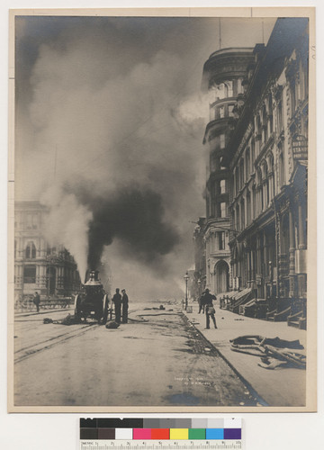 411 1/2 California St. Samuel Printing Co. [Sansome to Montgomery Sts. Fire engine at left.]