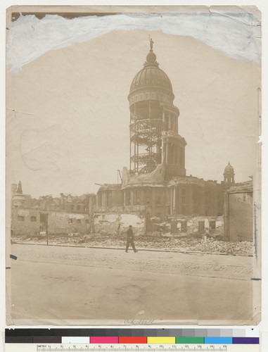 Ruins of San Francisco's twenty million dollar City Hall after the earthquake April 18, 1906. Twenty million dollar cost. Twenty years to build. Twenty seconds to destroy