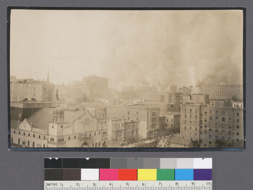 Panorama looking east from Jones & Eddy. By Matthewson. [Alhambra Theater, lower left.]