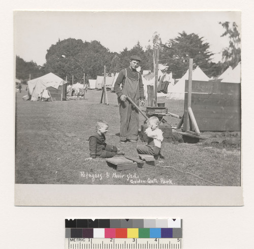 Refugees & their sled. Golden Gate Park