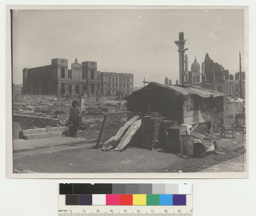 Fell St., Franklin to Gough. St. Ignatius Chruch [left]. [Makeshift refugee shelter.]