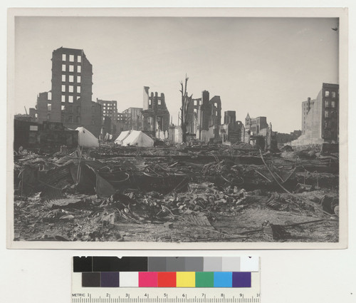 View from Elllis & Leavenworth. [Tents among ruins.]