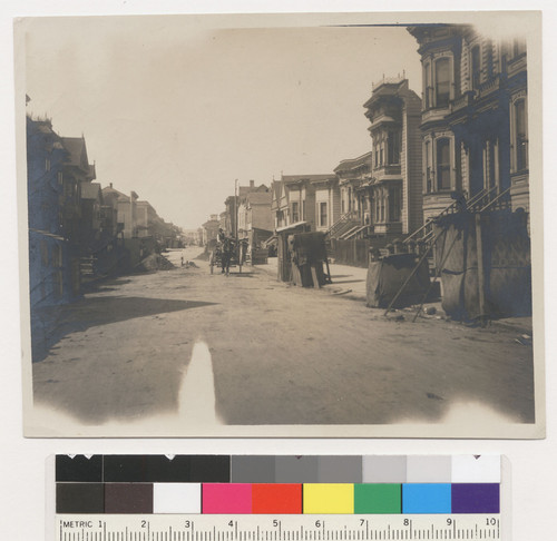 North on Shotwell St. from 17th [Seventeenth] St. April 1906. [Sidewalk kitchens.]