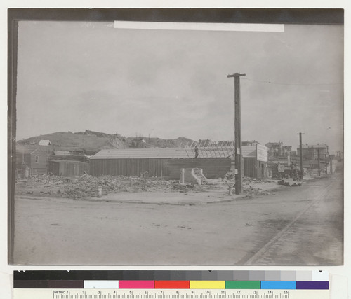 15th [Fifteenth] and Guerrero. [Construction of temporary buildings.] [Photo from collection of Jesse B. Cook.]