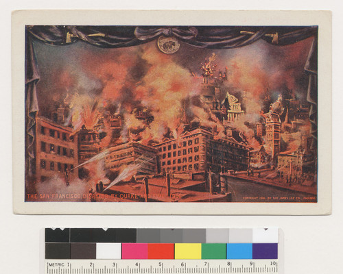 The San Francisco disaster by quake and fire, 1906. [Artist's rendering. Postcard.]