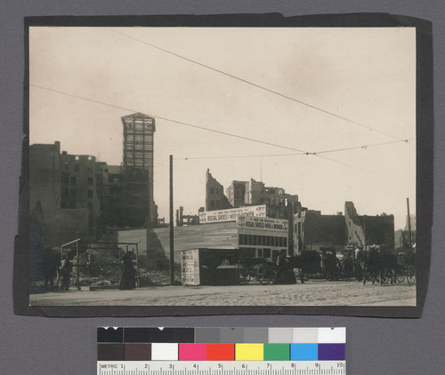 [Street scene showing Regal Shoes store. Along Market St. near Stockton St.?]