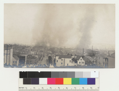 [View of city burning. From unidentified park.]
