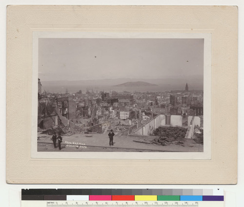 14. From Nob Hill. [Panoramic view, showing Hall of Justice (center), Ferry Building (right), and Goat Island (i.e. Yerba Buena Island), center distance.]