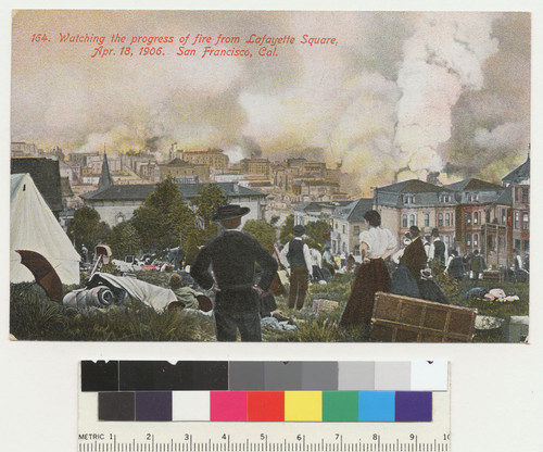Watching the progress of fire from Lafayette Square, Apr. 18, 1906. San Francisco, Cal. [Postcard. No. 164.]