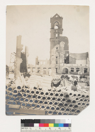 [Pipeline stockyard near St. Boniface Church, during reconstruction.]