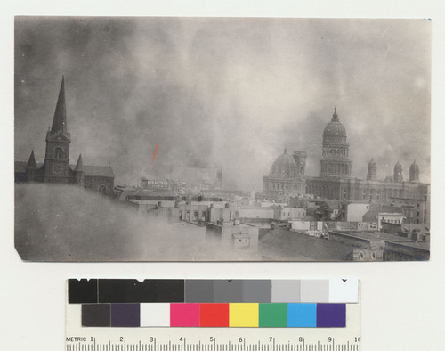 St. Boniface Church on left. Golden Gate Ave bet. Jones & Leavenworth. [Hall of Records and City Hall, right.]