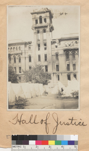 Hall of Justice. [Tents in Portsmouth Square in foreground.]