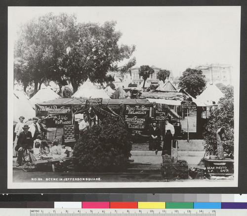 No. 89. Scene in Jefferson Square. [Refugee camp. House of Mirth, center.]