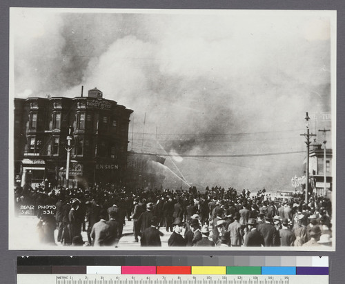 [Firefighting effort. From foot of Market St. near Ferry Building.]