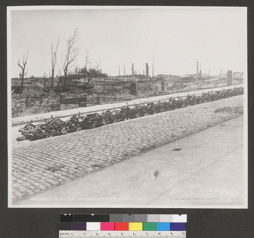 Burned cable cars, California & Hyde. June 23, 1906