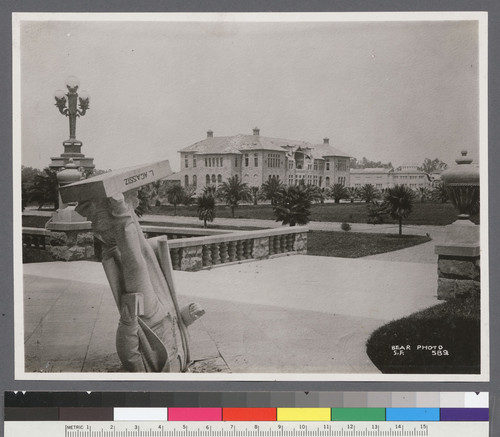 [Louis Agassiz statue, fallen from pedestal. Stanford University.]