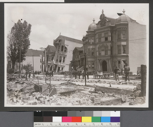 [Tilted houses and ruins along Howard St.]