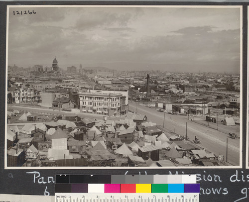 Panorama of the Mission district from Market street, cut 6 months after fire, shows great amount of reconstruction