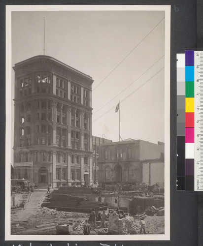 6 months after fire. Mutual Life Bldg. 1st steel frame in S.F