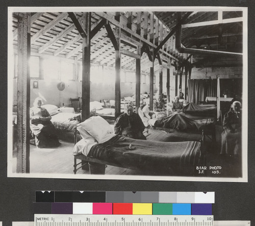 [Camp Ingleside hospital. Racetrack stables served as housing for aged and infirm refugees.]